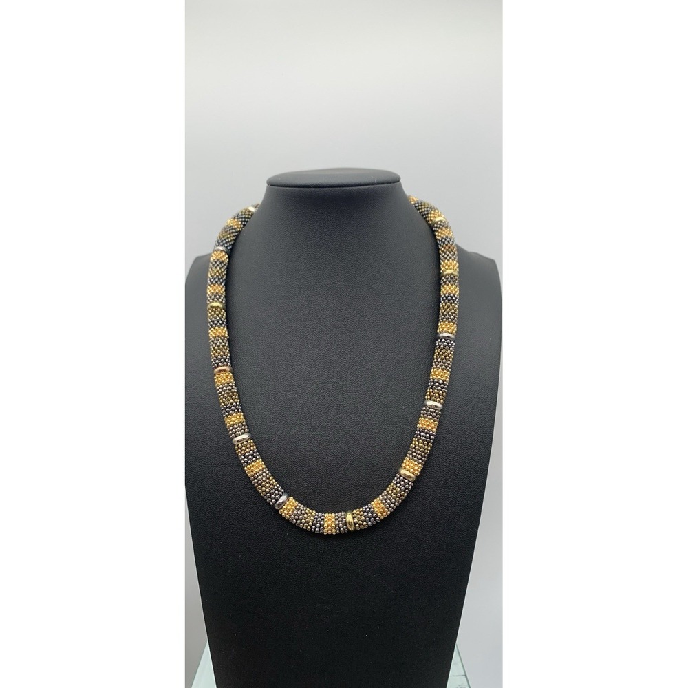 Talbots Gold And Silver Tone Mesh Look Beaded Necklace 16-18 Inches